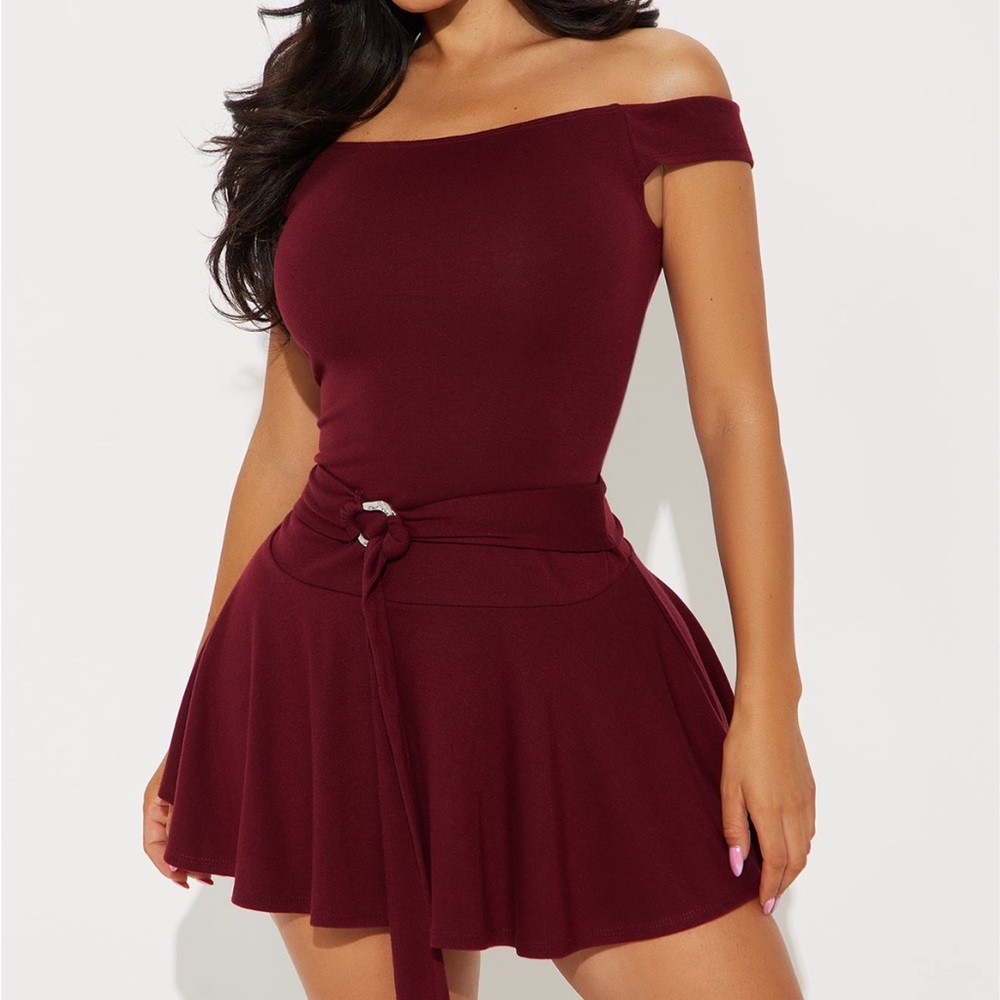 Fashionnova Zaya Off Shoulder Mini Dress - Wine